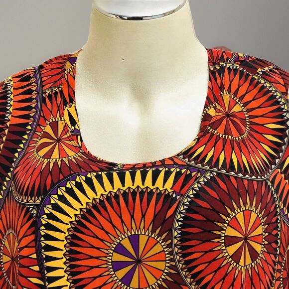 Premise Tunic Top Womens 1X Shark Bite Colorful Orange 3/4 Ruched Sleeve Boho - Picture 2 of 11